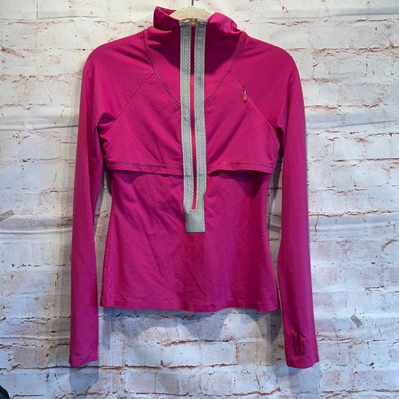 Roxy Pullover reflective tabs thumbholes pink half zip collared lightweight S - Picture 1 of 11